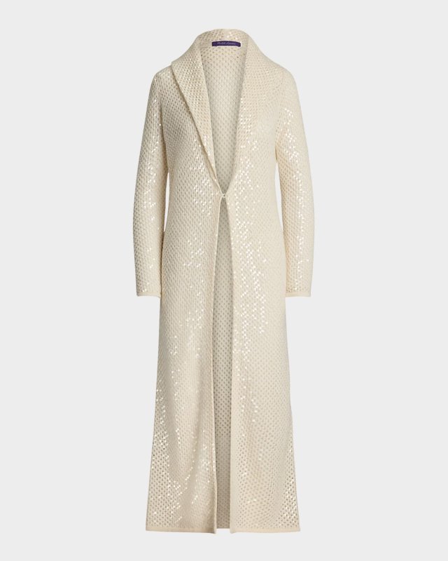 Embellished Cashmere Mesh Long Cardigan